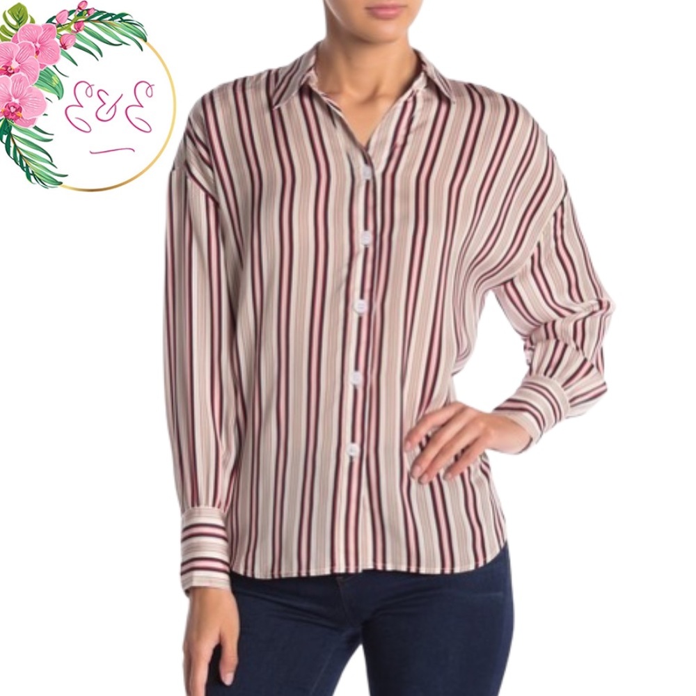 NWT PHILOSOPHY APPAREL Stripe Print Woven Shirt